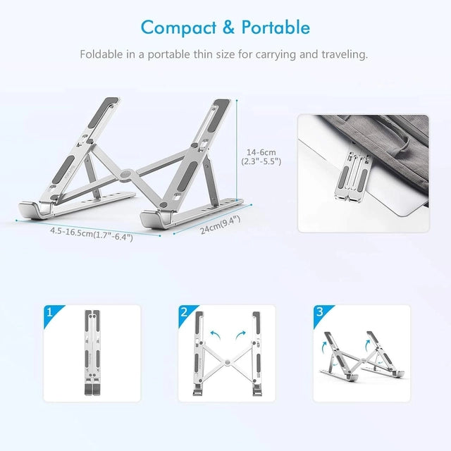 Foldable Aluminum Laptop Stand – Adjustable & Portable Desk Riser | BuyBuddy
